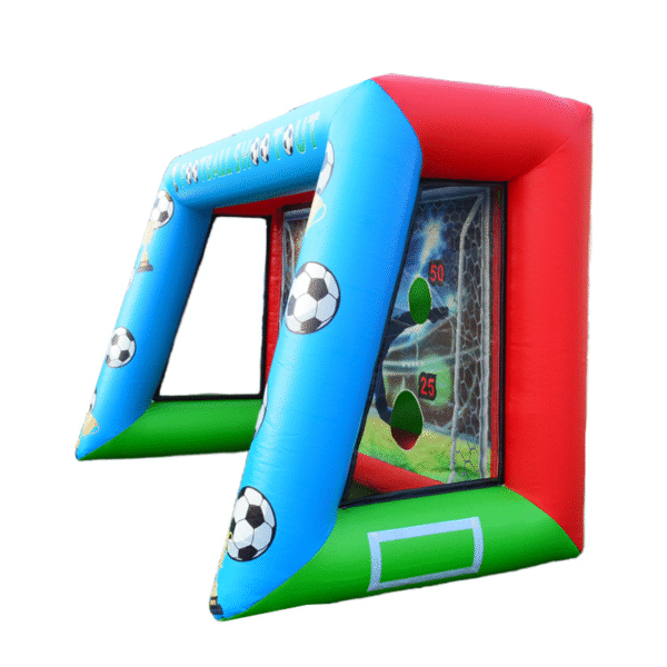 Side angle of large inflatable goal post used for sports games