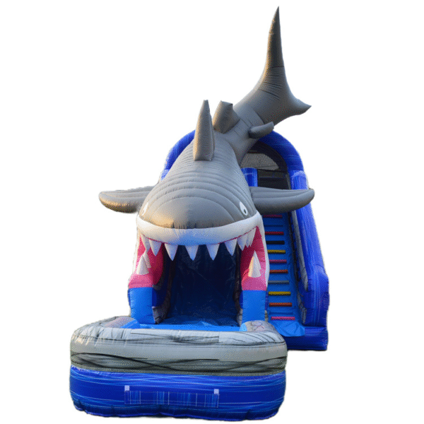 Front view of inflatable Shark Waterslide for kids