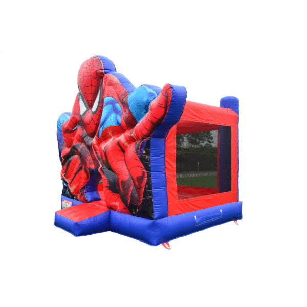 Close-up of Spider-Man character design on inflatable bounce house rental in Hanford