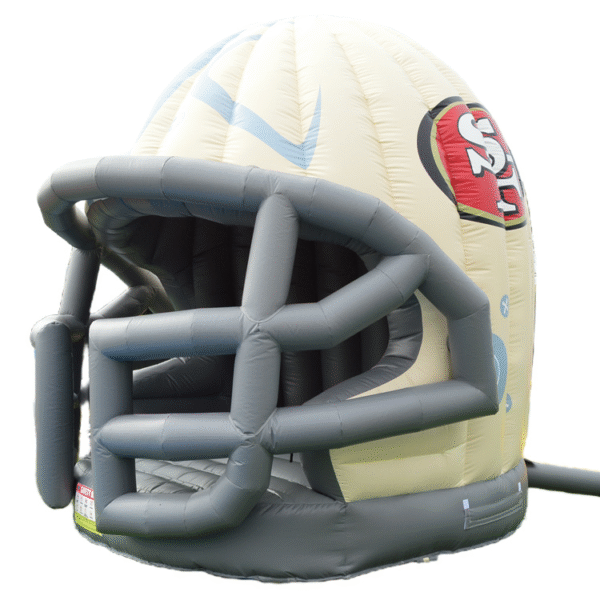 49ers Helmet Bounce House themed bounce house decorated in 49ers colors, ready for party rental