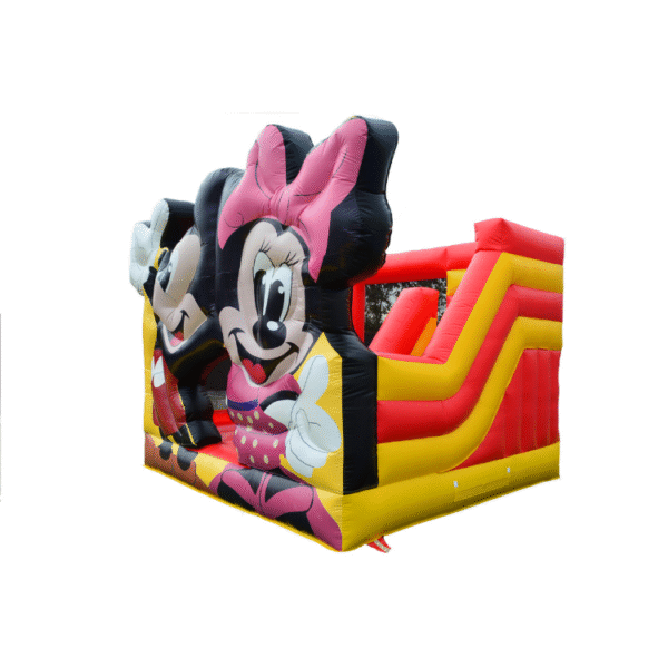 Side view of Mickey Mouse inflatable bounce house showing entrance and play area