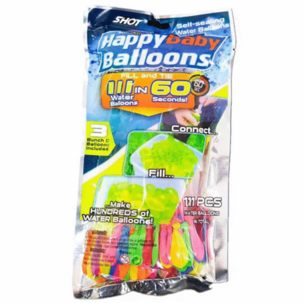 Happy Baby Water Balloons – Fill 111 in 60 Seconds, Perfect for Summer Parties and Bounce House Rentals