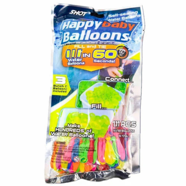Happy Baby Water Balloons – Fill 111 in 60 Seconds, Perfect for Summer Parties and Bounce House Rentals