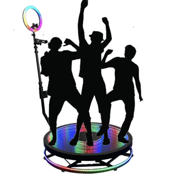 Modern 360 Photo Booth Glass – Epic Group Shots in Seconds setup for weddings, parties, and corporate events