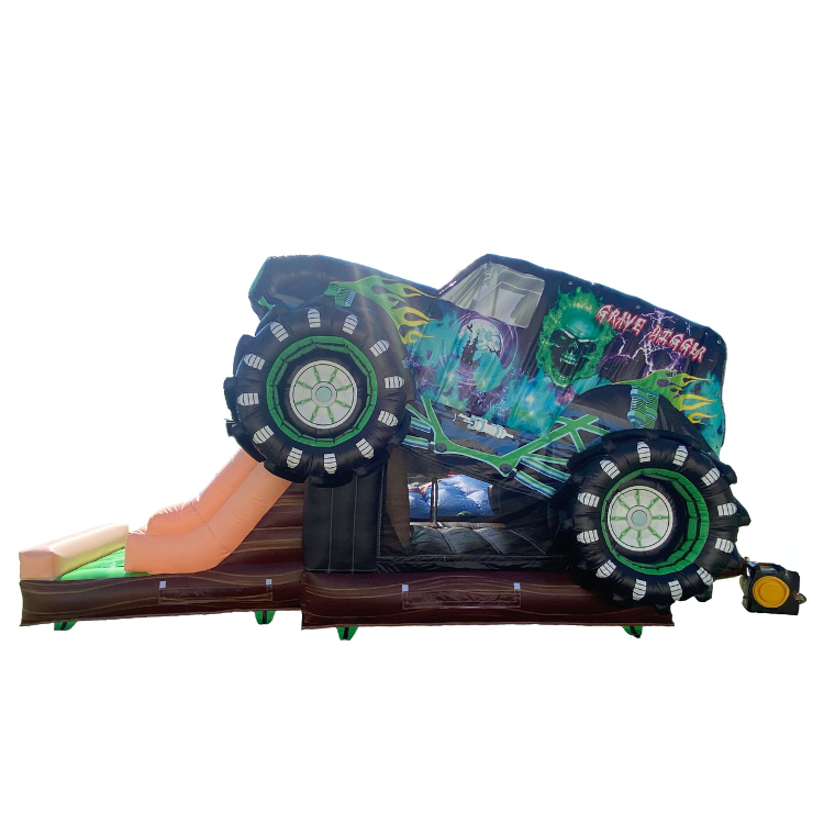 Grave Digger combo bounce house rental in Hanford dry 3-in-1 inflatable with monster truck theme